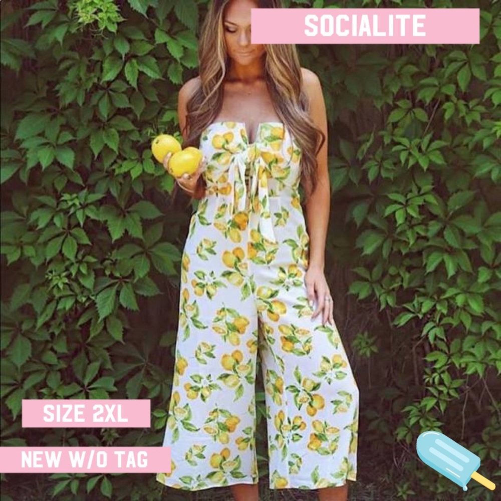 Socialite | Lemon Strapless Tie Front Jumpsuit